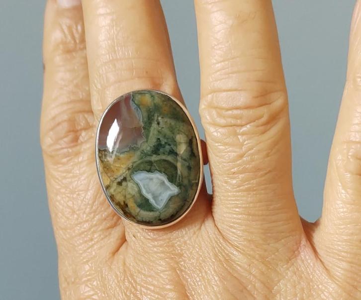 zilveren ring met natuurlijke Rhyoliet steen zilver 925, Sieraden, Tassen en Uiterlijk, Ringen, Nieuw, Dame, 18 tot 19, Groen