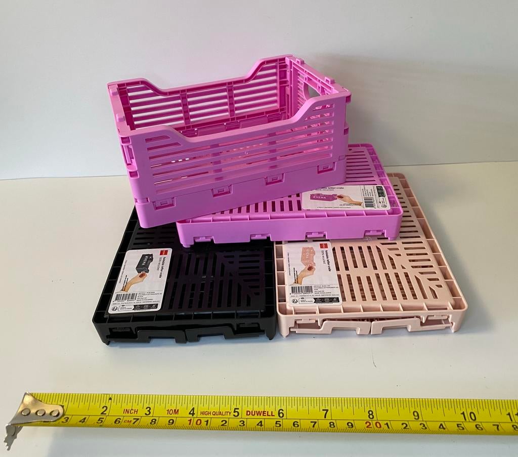 2 nieuwe HEMA klapkratjes 2 liter (20x13x8 cm) zwart/roze, Opvouwbaar, Minder dan 35 cm, Minder dan 50 cm, Ophalen of Verzenden