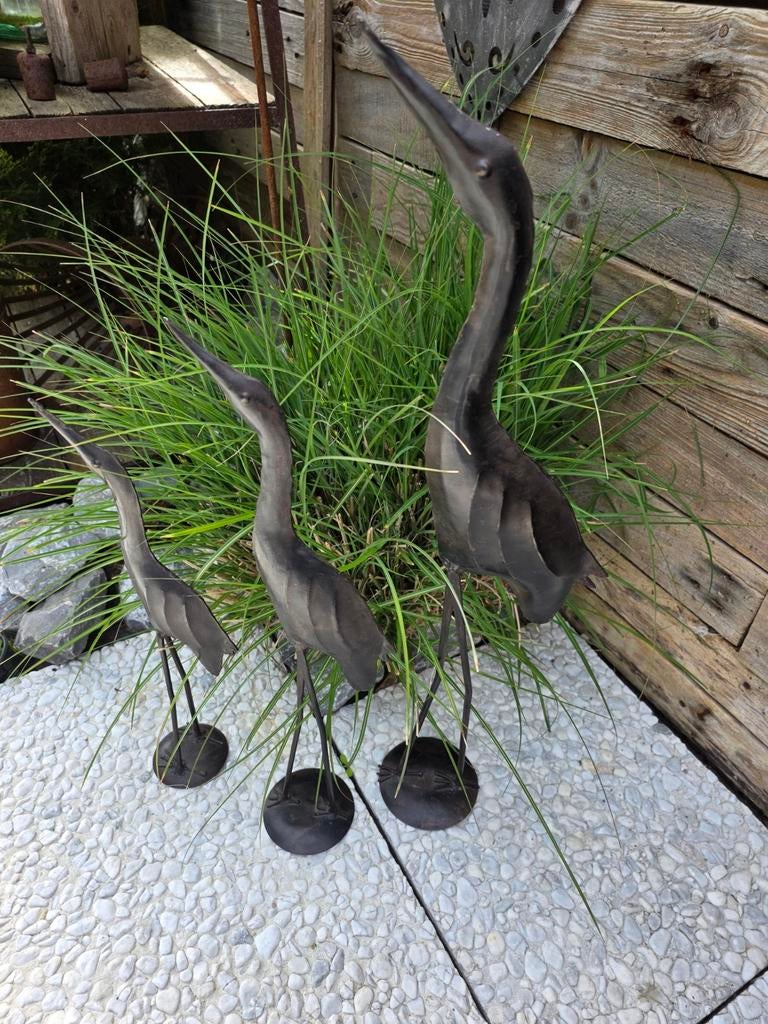 Set van 3 decoratieve reigers, tuindecoratie, Ophalen of Verzenden, Landelijk, Metaal, Gebruikt