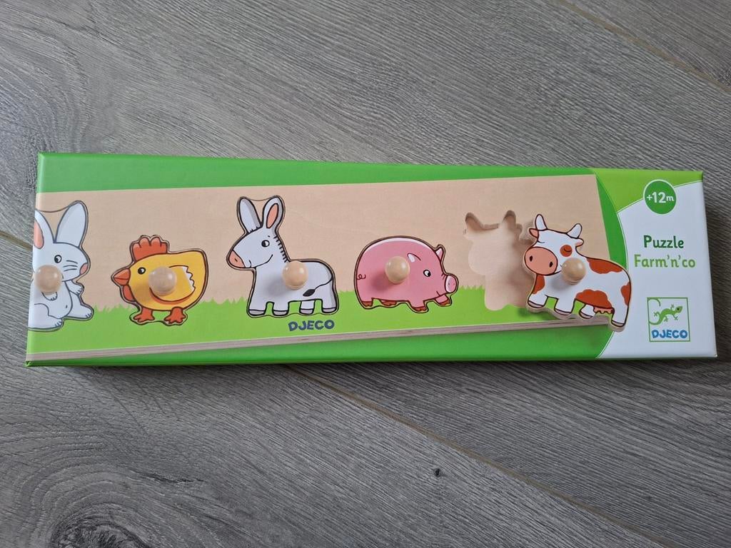 Djeco Puzzel Farm 'n' co 12m+ NIEUW in doos, Nieuw, Ophalen of Verzenden, Van hout, Minder dan 10 stukjes