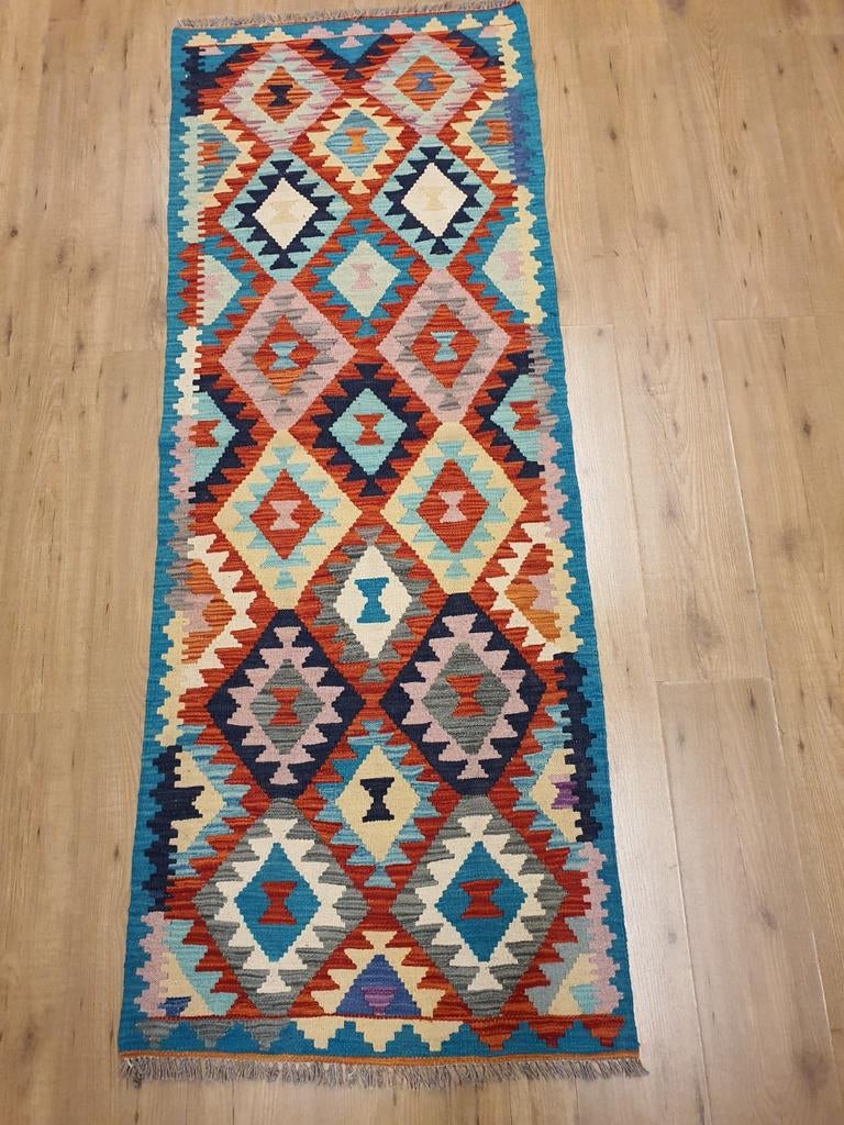 Handgeweven oosterse wollen kelim loper 200x76, Huis en Inrichting, Info@SlatsAntiek.nl, Crème, Vof Slats Antiek, Kelim