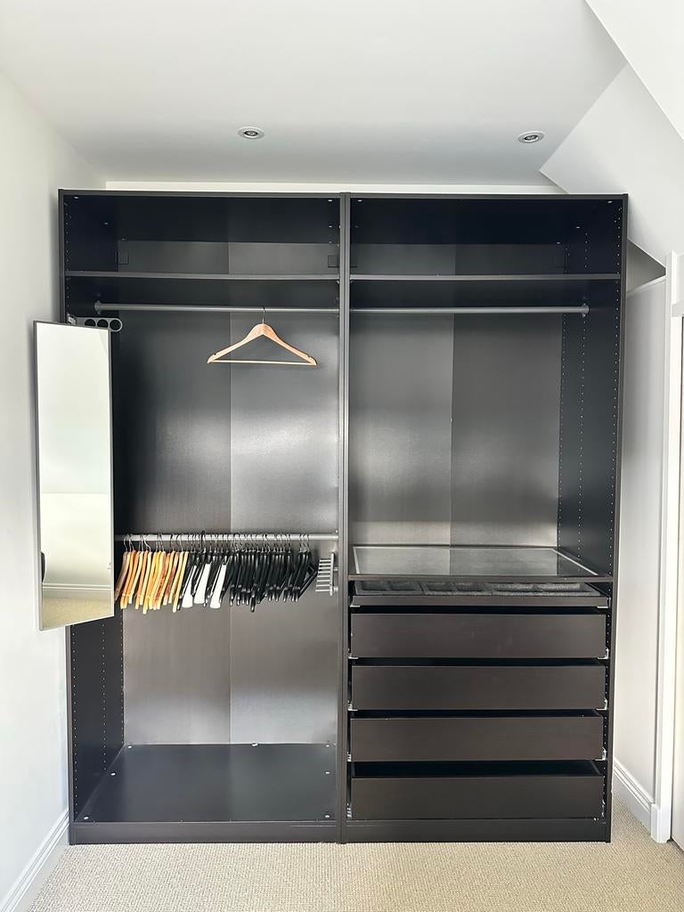 Donkerbruine IKEA PAX kasten met diverse indeling, Ophalen, 200 cm of meer, Nieuw, Met lade(s)