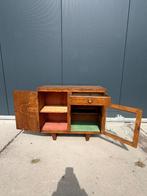 Vintage kastje hout vitrine glas jaren 60 design, Huis en Inrichting, Kasten | Dressoirs, Gebruikt, Met deur(en), Glas, 25 tot 50 cm