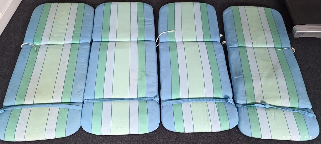 4x Ligbedkussens Blauw/Groen Gestreepte Tuinkussens, Tuin en Terras, Ophalen, Gebruikt