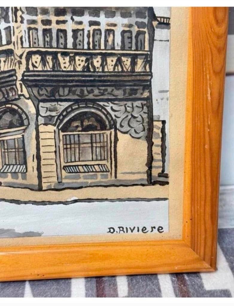 1960 schilderij kunst D. Riviere Maison Kammerzell Frankrijk, Ophalen of Verzenden