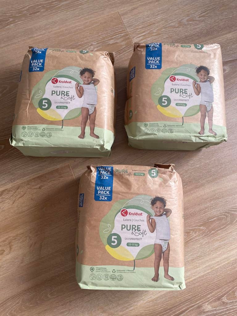 3 pakken Kruidvat luiers Pure & Soft maat 5, Ophalen, Nieuw
