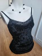 Vintage Zwart Fluwelen Camisole Topje met Kant - Maat M, Maat 38/40 (M), Zwart, Ophalen of Verzenden, Zo goed als nieuw