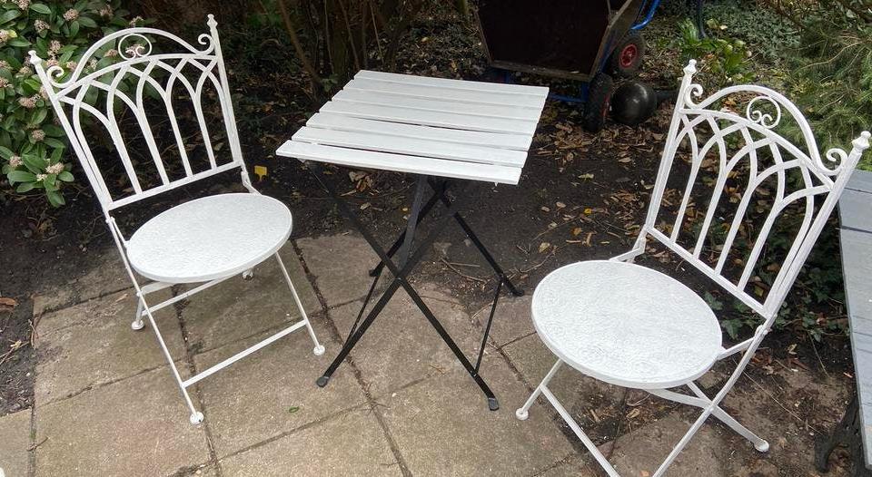 Tuin zitje setje tuinsetje bistro witte tafel stoelen balkon, Ophalen, Rond, Hout