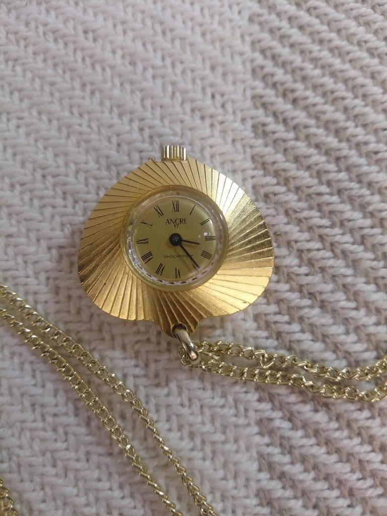Vintage Ancre 17 Jewels Golden Hart Hangerhorloge, Overige merken, Zakhorloge, Gebruikt, Ophalen of Verzenden