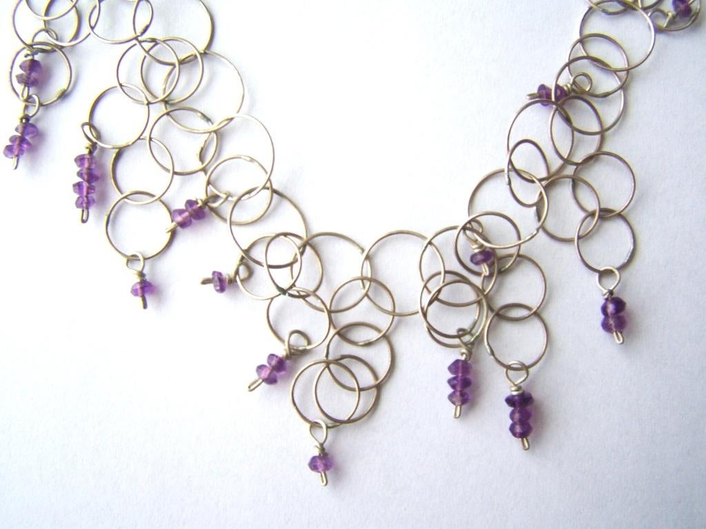 Prachtige 925 Zilveren ketting collier met echte Amethist, Ophalen, Zo goed als nieuw, Met edelsteen, Zilver