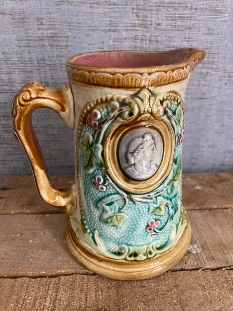 Franse antieke barbotine/majolica kan ca.1880-Saint Clément, Antiek en Kunst, Ophalen of Verzenden