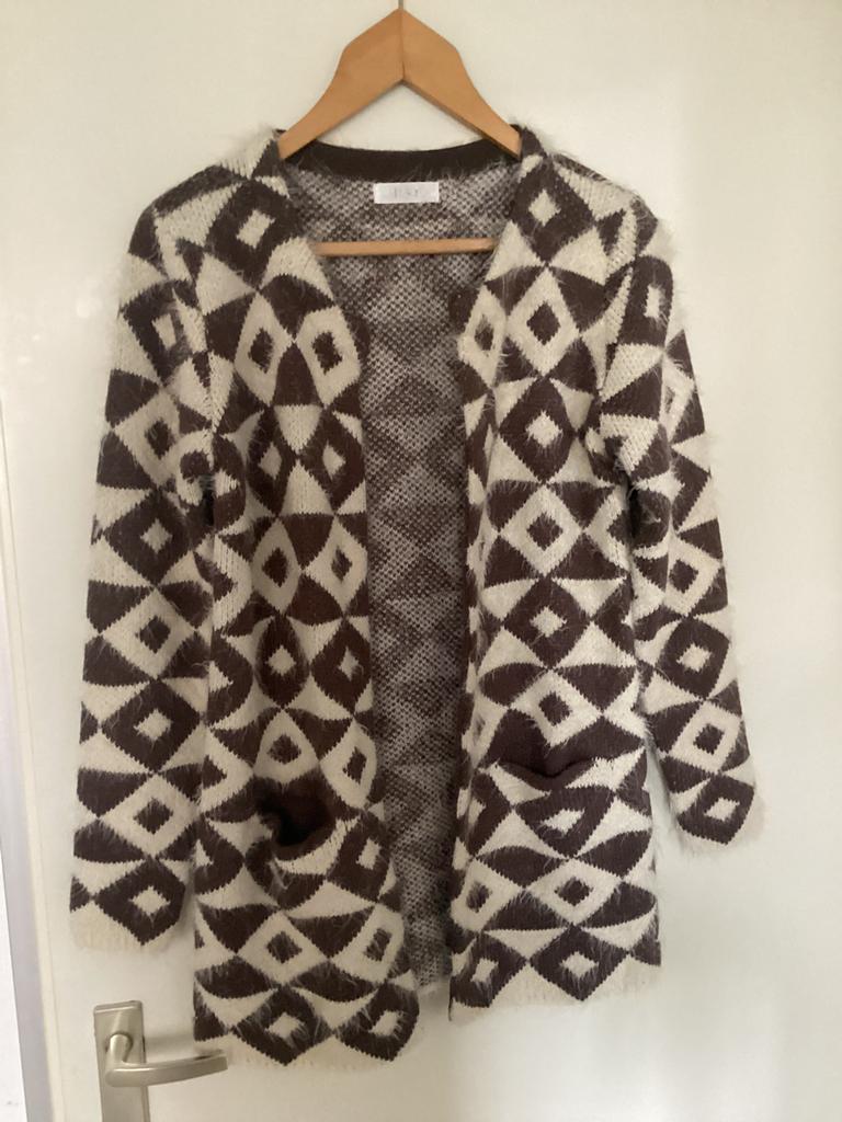 Fluffy vest in prachtig ruitpatroon mt42, Ophalen of Verzenden, Zo goed als nieuw, Maat 42/44 (L), Overige kleuren