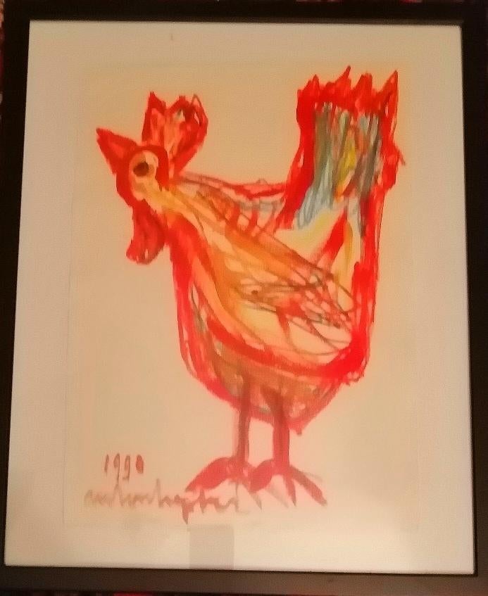 Anton Heyboer " KIP  " mix-media  30 x 40 op scheppapier, Verzenden