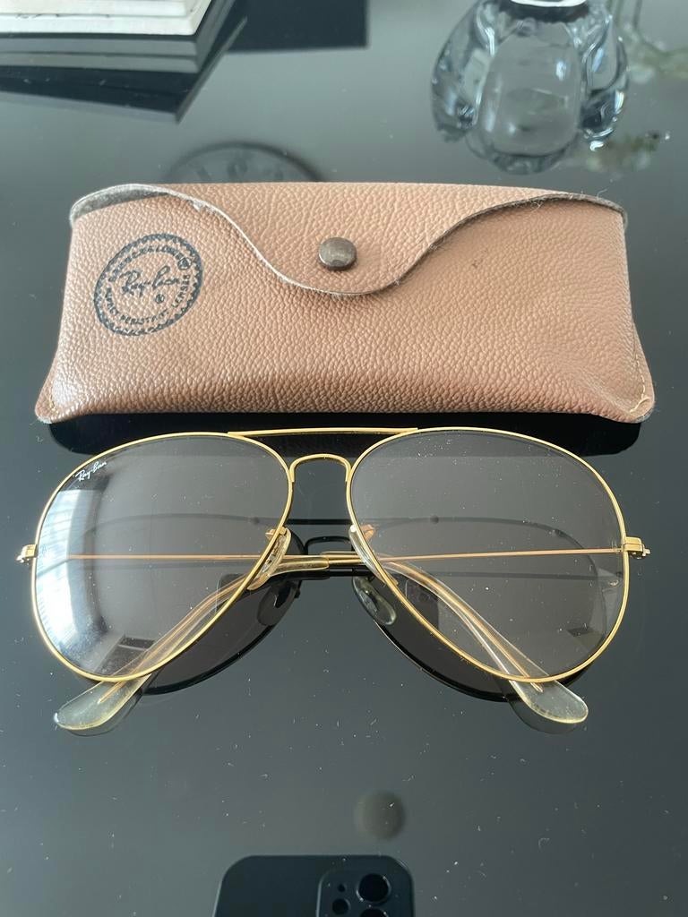 Vintage Ray-Ban Aviator Large - Made in USA, Gebruikt, Zonnebril, Geel, Ophalen of Verzenden