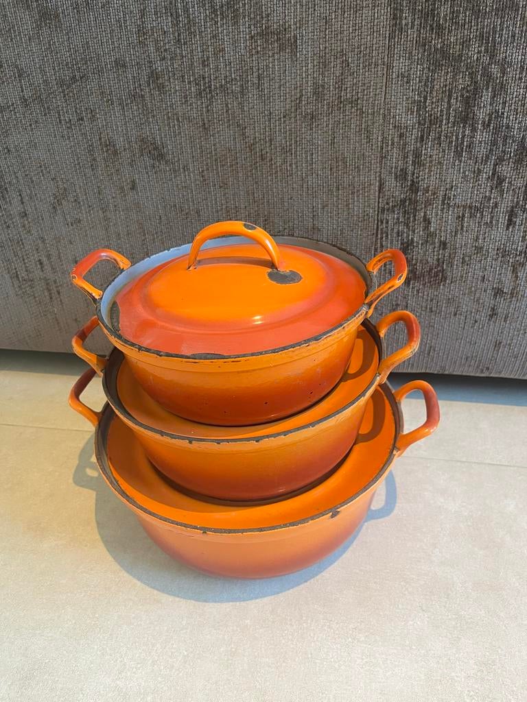 DRU Pannenset - 3 stuks, Huis en Inrichting, Keuken | Potten en Pannen, Ophalen of Verzenden, Gebruikt, Gietijzer, Pannenset