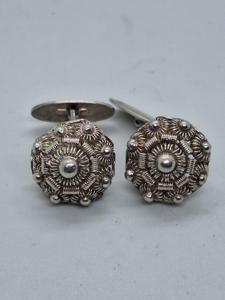 Zilveren Zeeuwse Manchetknopen - Doorsnee 1.7 cm, Ophalen of Verzenden, Gebruikt, Zilver