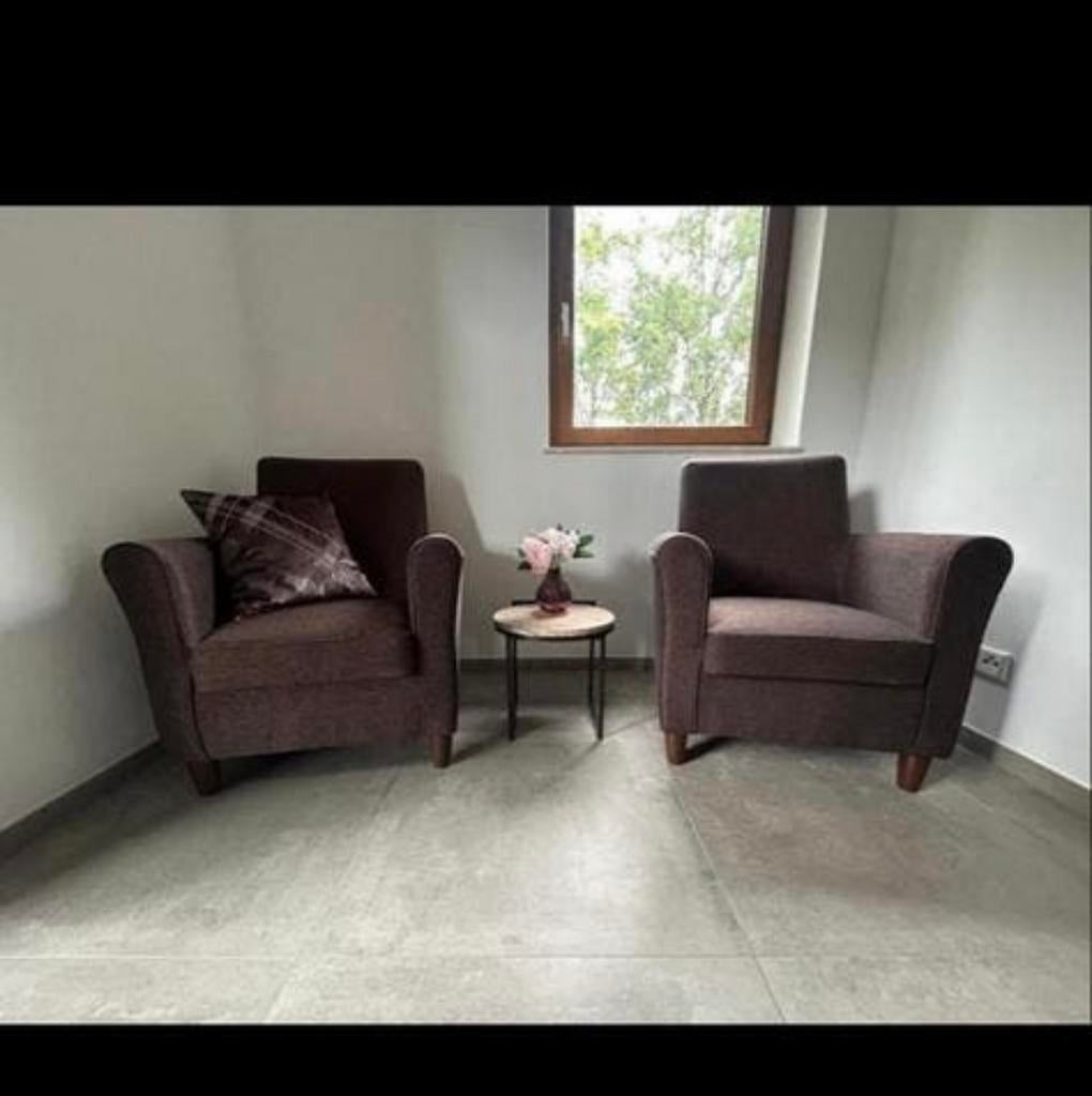 Twee bruine fauteuils te koop, Ophalen