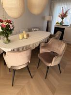 KARWEI eetkamerstoelen Puck beige fluweel velvet, Huis en Inrichting, Stoelen, Ophalen, Japandi, Bruin, Zo goed als nieuw