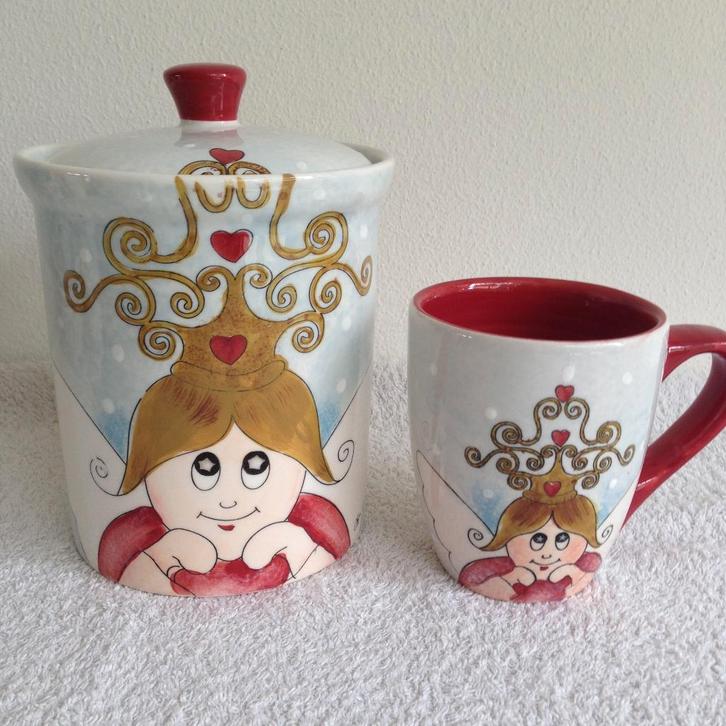 👼🏼JET by ter STEEGE *KERSTENGEL* Voorraadpot & Grote Mok., Huis en Inrichting, Keuken | Servies, Zo goed als nieuw, Kop(pen) en/of Schotel(s)