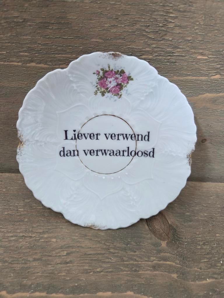 Uniek Sierbordje / Schoteltje met Tekst., Ophalen of Verzenden