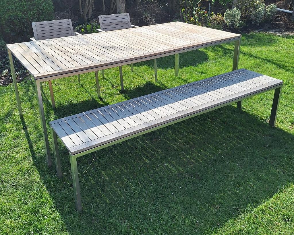 Rvs en teakhoten tuinset TEAK & GARDEN, Tuin en Terras, Tuinsets en Loungesets, Ophalen, 5 zitplaatsen, Gebruikt, Bank