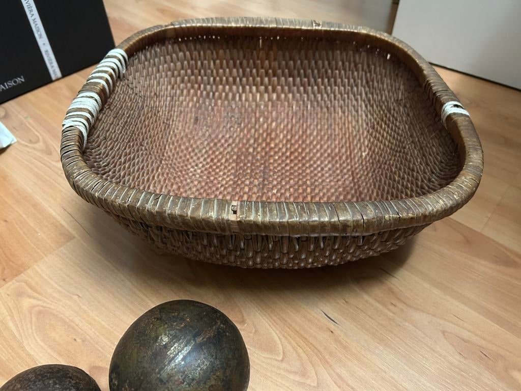 Leemmand / chinese / aziatische mand stoer/ sober hoffz, Huis en Inrichting, Ophalen of Verzenden, Zo goed als nieuw