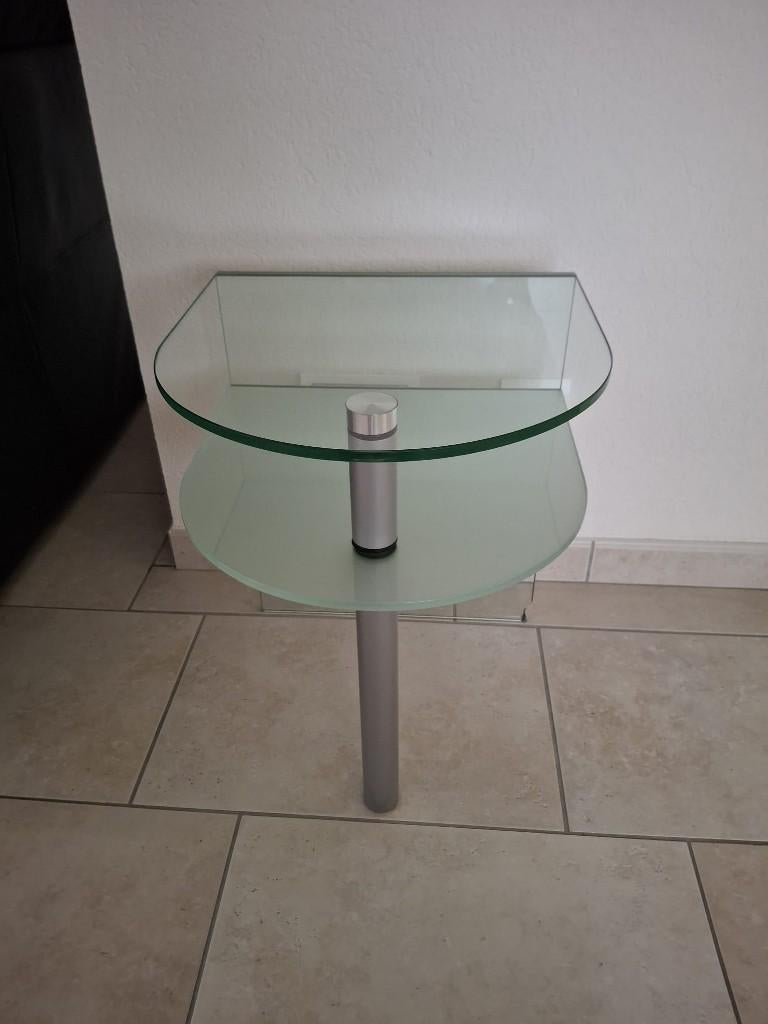 Glazen bijzet tafeltje, Huis en Inrichting, Tafels | Bijzettafels, Minder dan 55 cm, Gebruikt, Glas, Ovaal