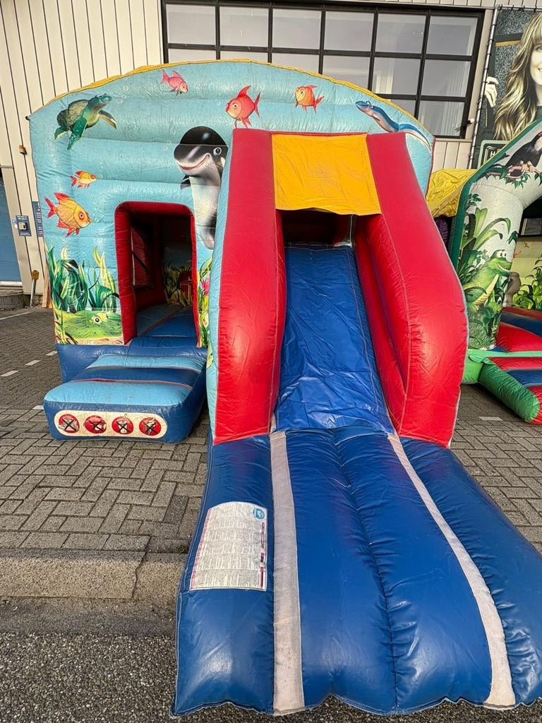 Opblaasbaar Springkasteel met Glijbaan - Onderwater Thema, Ophalen of Verzenden, Gebruikt