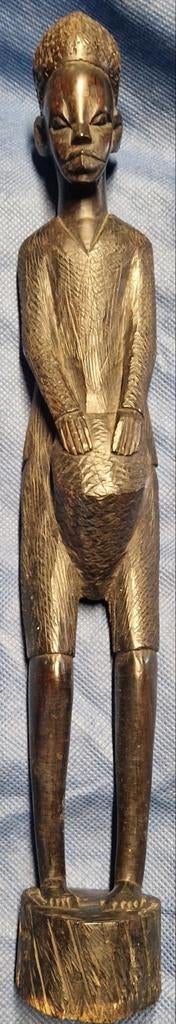 Vintage Afrikaans Houten Beeldje - Man met Trommel, Antiek en Kunst, Ophalen