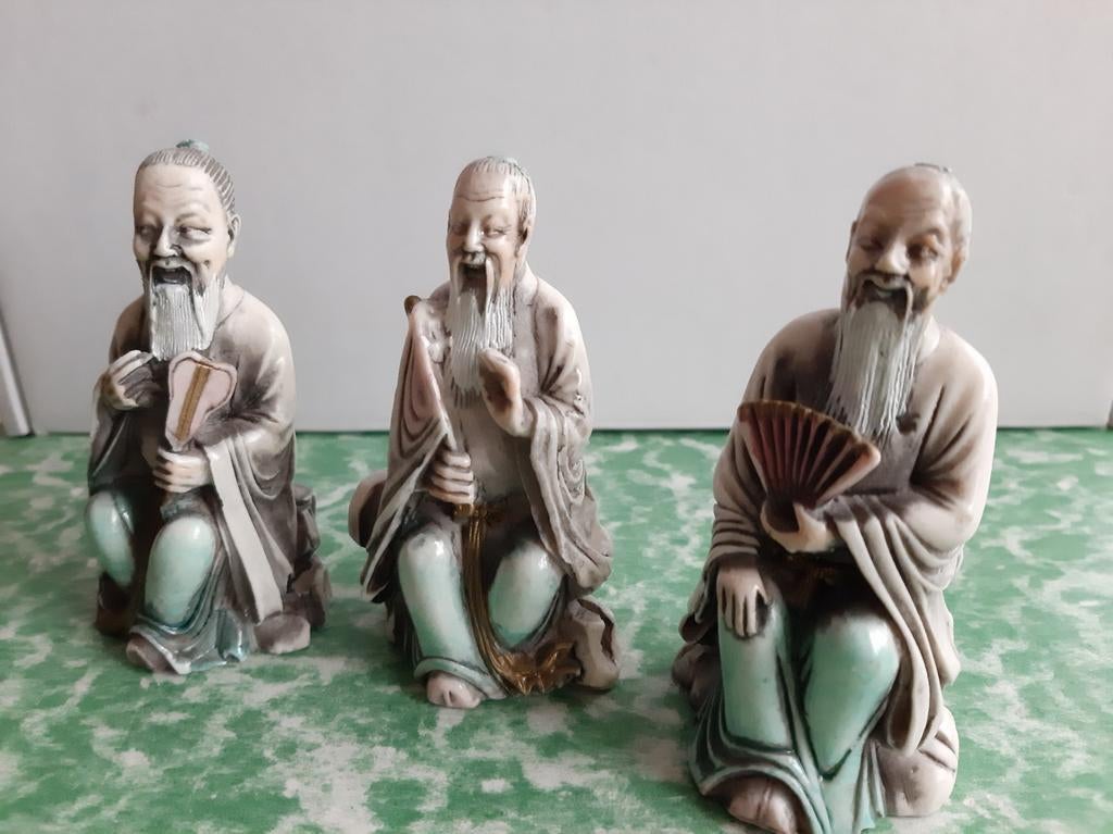 beeldje drie Chinese Mudmen of Shiwan wijze mannen, Overige onderwerpen, Minder dan 20 cm, Ophalen of Verzenden, Beeld