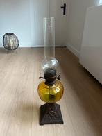 Antieke lamp brander, gietijzeren voet met reigermotief, Antiek en Kunst, Ophalen of Verzenden