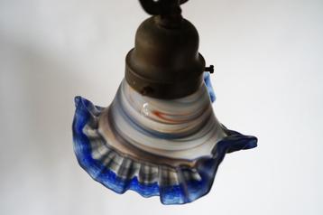 Antiek hanglamp messing vianne france glas ketting lamp rok. beschikbaar voor biedingen