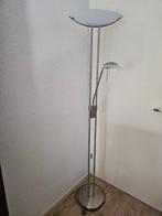 Schemerlamp, zilverkleurig met 2 lampen, Huis en Inrichting, Lampen | Vloerlampen, Ophalen, Zo goed als nieuw, Glas