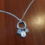 Zilveren ketting met zirkonia en parel hanger, Met edelsteen, Ophalen of Verzenden, Zo goed als nieuw, Zilver