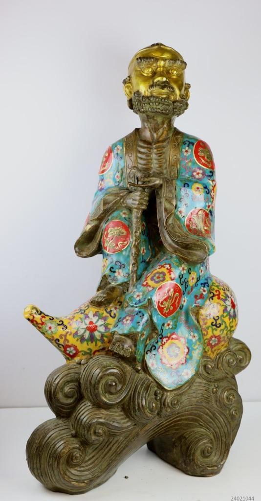 Bijzonder groot beeld Arhat Damo Bodhidharma 70 cm. - brons, Antiek en Kunst, Kunst | Niet-Westerse kunst, Ophalen of Verzenden
