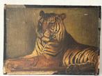 Tijger olieverf op doek 19e eeuw Auguste A. Lançon, Ophalen of Verzenden