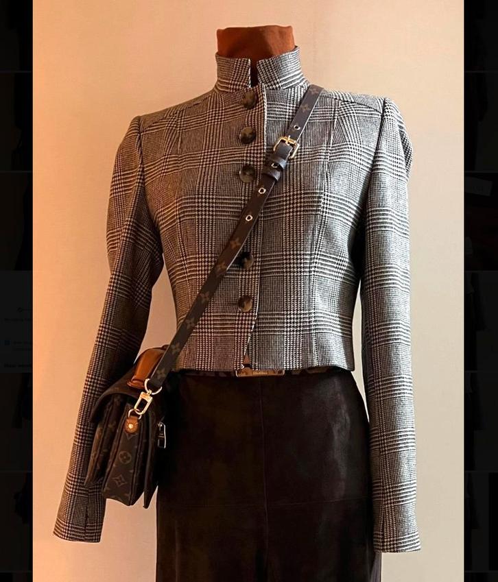 Pauw 2 lamswollen jasje in ruit bruin creme, Kleding | Dames, Jasjes, Kostuums en Pakken, Zo goed als nieuw, Maat 38/40 (M), Bruin