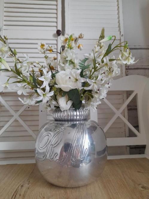 Riviera maison zilver classic ronde vaas incl. kunstbloemen, Huis en Inrichting, Woonaccessoires | Vazen, Overige kleuren, Verzenden