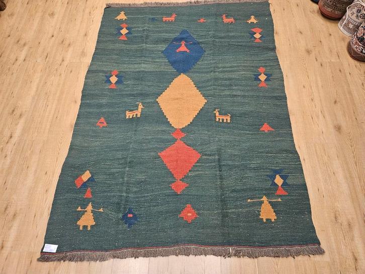 Vintage handgeweven perzische wollen kelim 210x152, Huis en Inrichting, Stoffering | Tapijten en Kleden, Gebruikt, 150 tot 200 cm