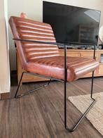 Leren industriële lounge stoel – cognac leer & zwart staal, Ophalen, Industrieel, vintage, Minder dan 75 cm, Leer