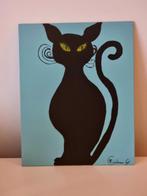 Gesigneerd wanddecoratie  - zwarte kat schilderij, Antiek en Kunst, Kunst | Schilderijen | Modern, Ophalen of Verzenden