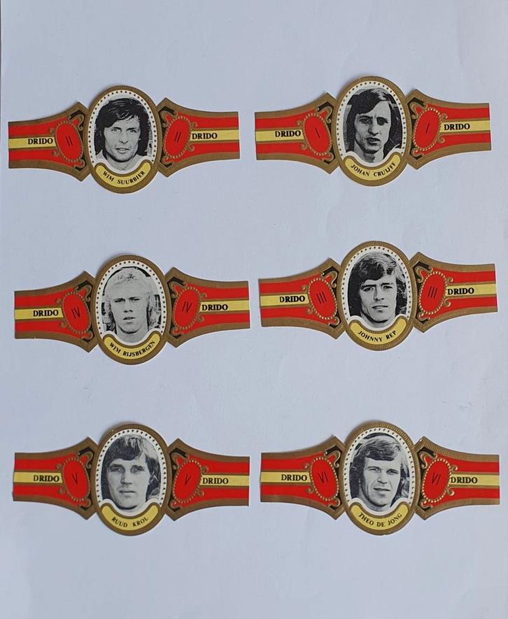 WM 1974 Nederlandse Ploeg Drido Sigarenbandjes., Verzamelen, Rookartikelen, Aanstekers en Luciferdoosjes, Zo goed als nieuw, Sigarenbandjes