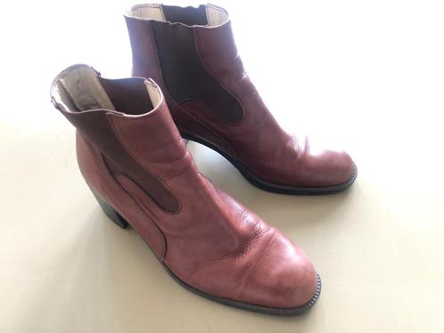 Vintage leren enkellaarsjes cognac - 38, Kleding | Dames, Schoenen, Zo goed als nieuw, Lage of Enkellaarzen, Bruin, Ophalen of Verzenden
