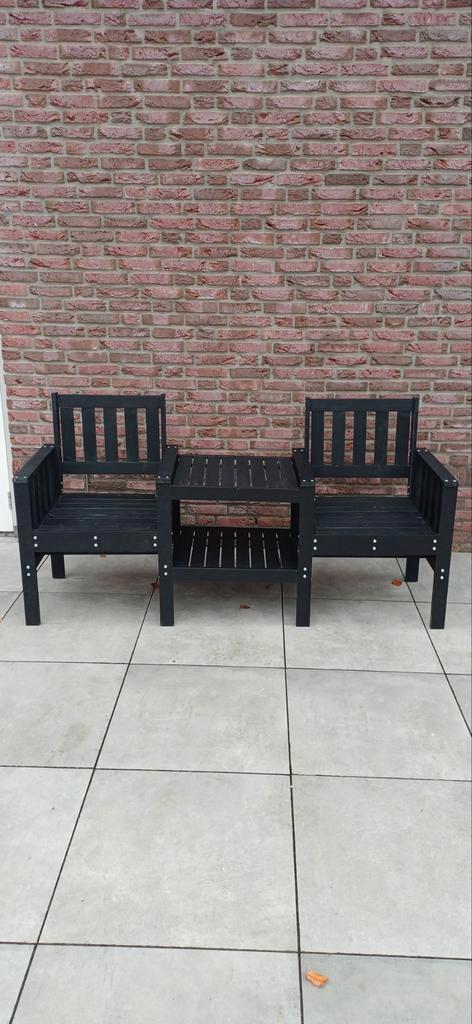 Tuinbank met tafel Zwart Massief Hout 2 zits 175x55x89cm, Tuin en Terras, Tuinsets en Loungesets, Nieuw, Tuinset, Hout, 2 zitplaatsen