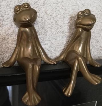 Kikker. Mr & Mrs Frog. Vintage. Messing. 10 cm. 