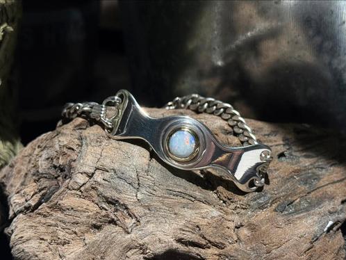Sterling zilver & 14k goud armband met australische opaal, Sieraden, Tassen en Uiterlijk, Armbanden, Nieuw, Zilver, Overige kleuren