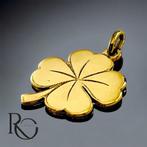 14 karaat gouden klavertje vier hanger – gelukshanger, Ophalen of Verzenden, Zo goed als nieuw, Bloem of Plant, Goud
