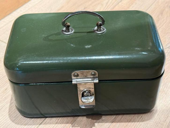 Emaille beschuit trommeltje donkergroen, Antiek en Kunst, Antiek | Emaille, Ophalen of Verzenden