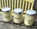 3x Emaille Bus - Koffie Thee en Suiker met Bies Vintage, Ophalen of Verzenden