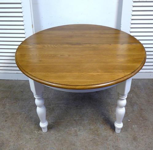 landelijke ronde eiken uitschuifbare eettafel 120- 160 cm, Huis en Inrichting, Tafels | Eettafels, Zo goed als nieuw, 100 tot 150 cm